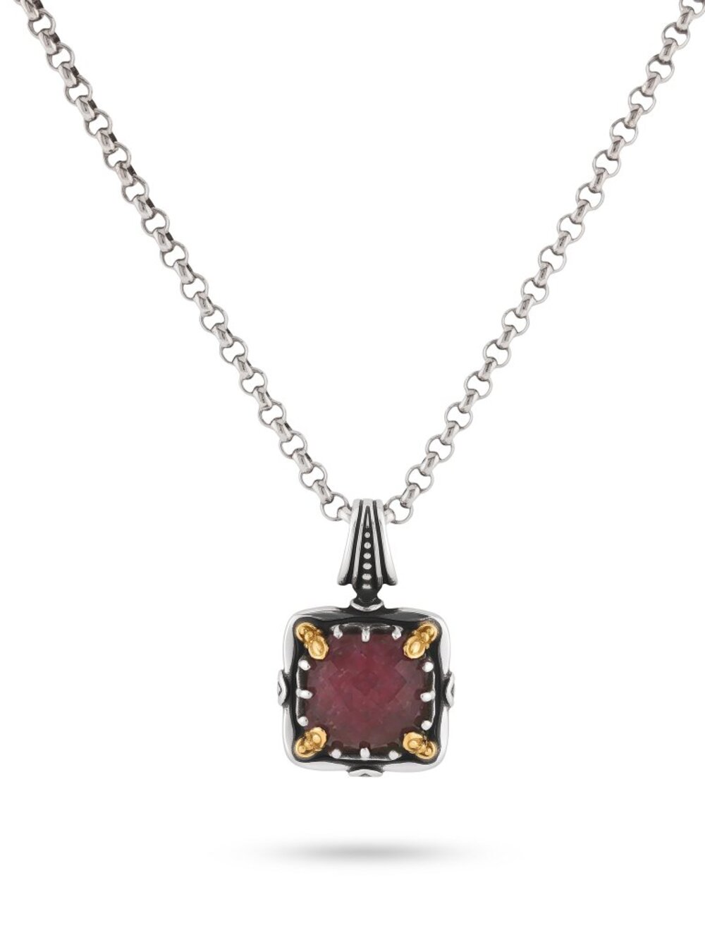 KONSTANTINO 925 Sterling Silver 18K Gold Gem K Ruby Doublet Pendant Necklace 18"